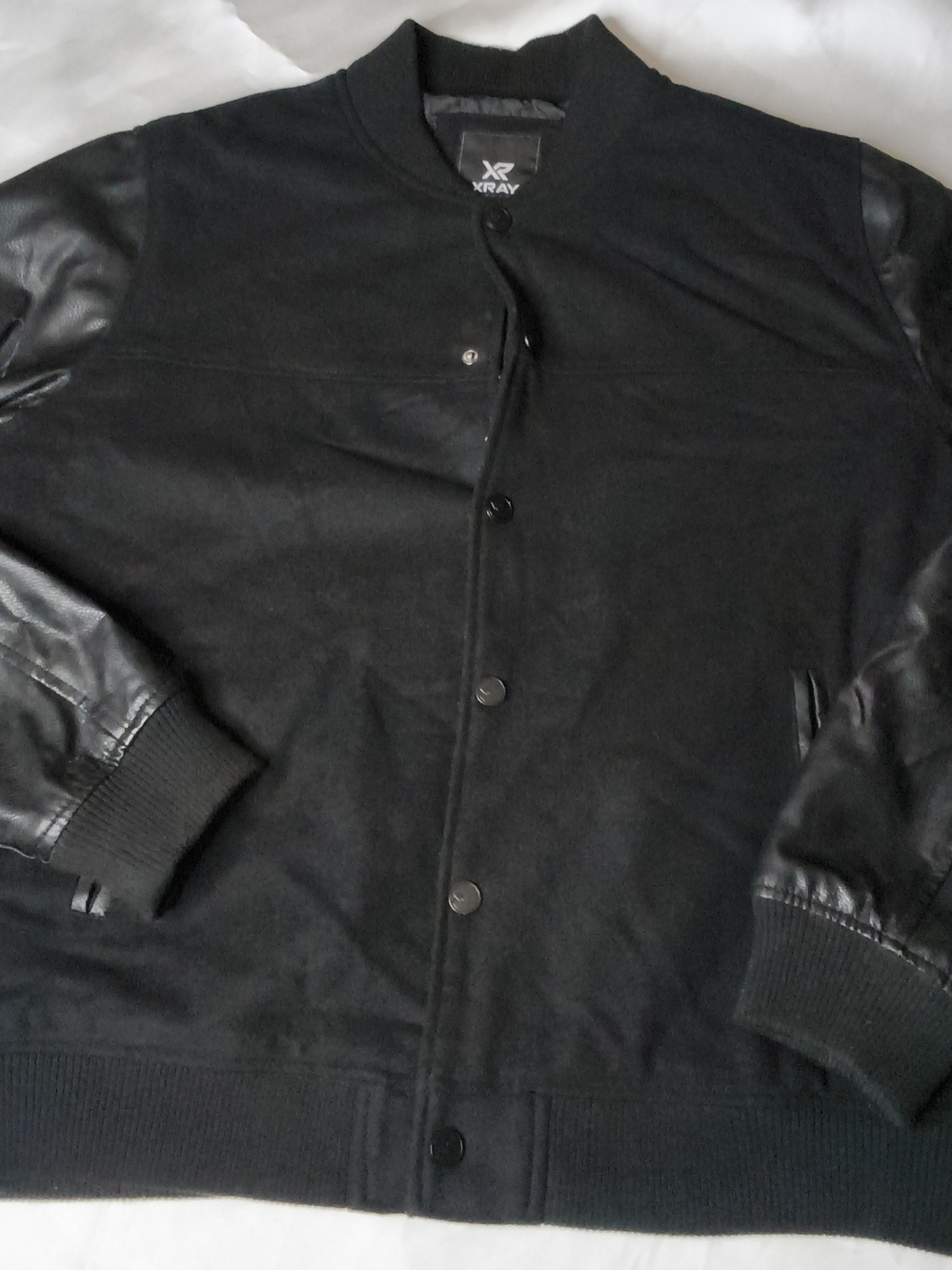 XRAY Men's Black Bomber Jacket with Leather-Effect Sleeves